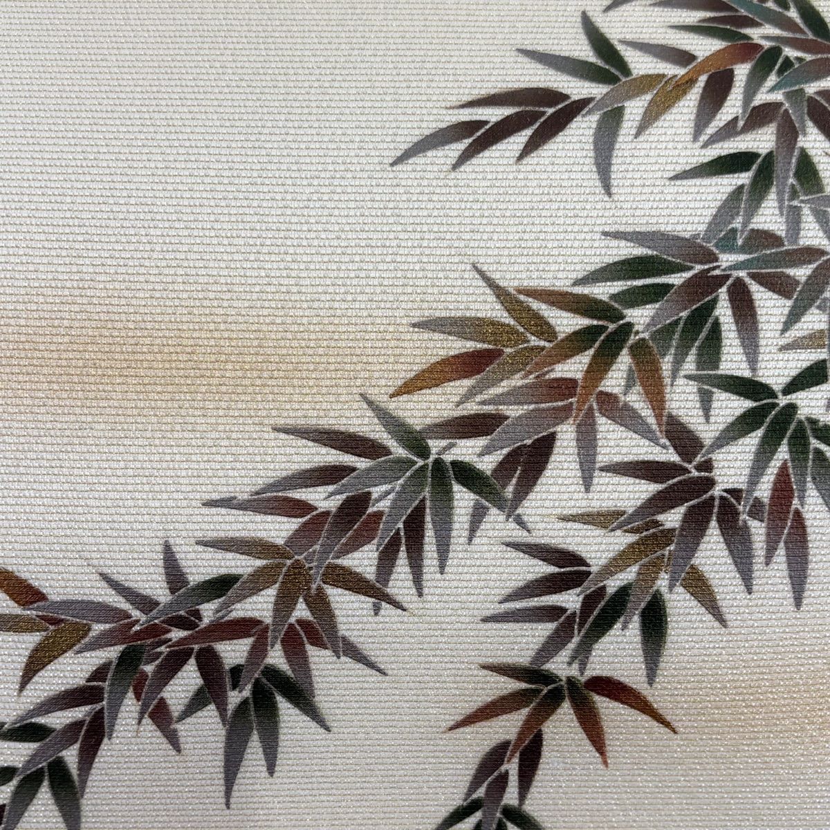 袋帯 美品 秀品 葉 縞 金糸 金銀彩 ベージュ 六通 正絹 【中古