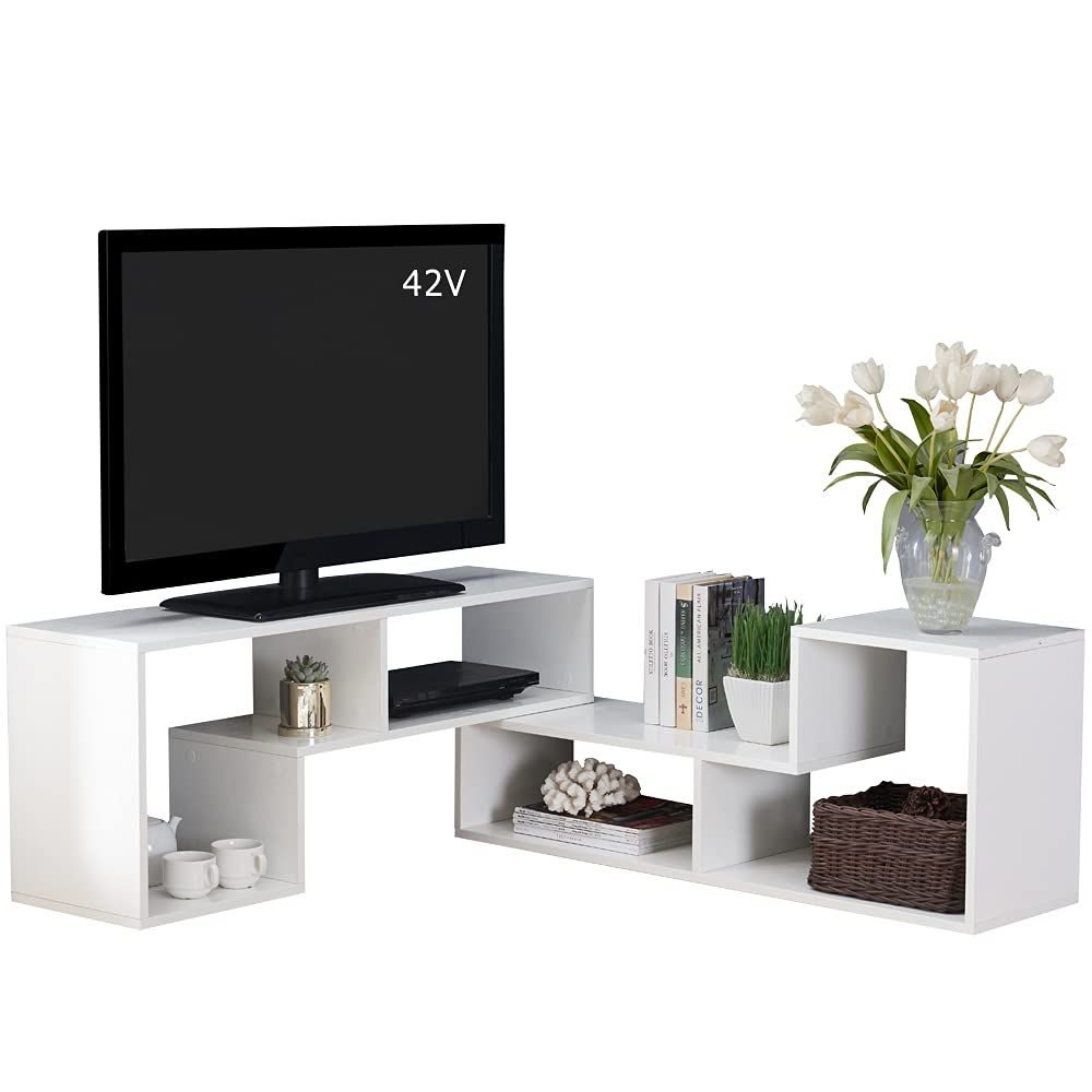 迅速発送 Vanlent テレビ台 ローボード 伸縮幅1050～2100mm コーナー 角度調整 32～62V型対応 簡単組立 ホワイト