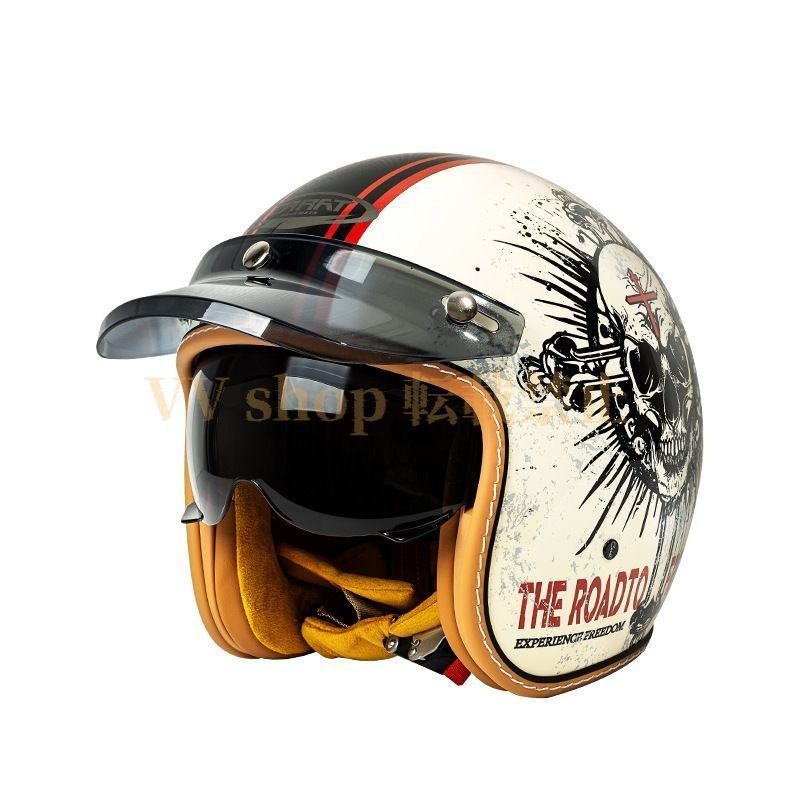 ハーフヘルメット バイク用 半帽 半キャップ ヘルメット レトロ 四季兼用 ファッション スケルトン柄