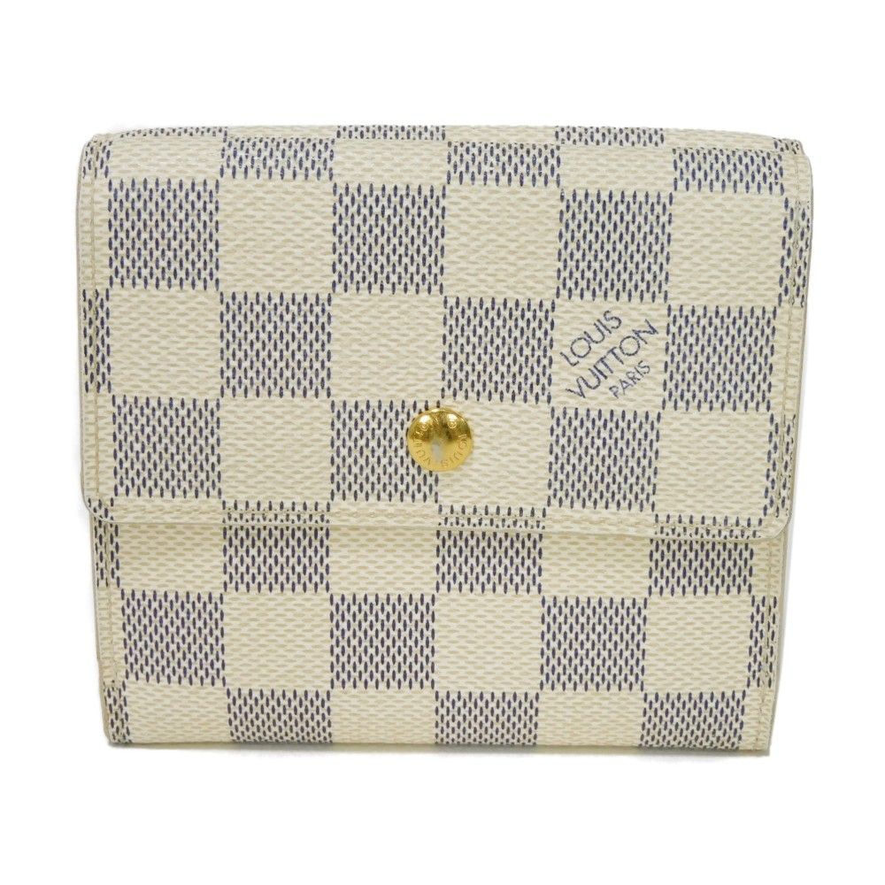 LOUIS VUITTON ルイ ヴィトン ポルトフォイユ エリーズ ロゴ ホワイト ゴールド Wホック スナップボタン 札入れ カードケース コインケース ダミエ アズール アイボリー 三つ折り財布 N61733