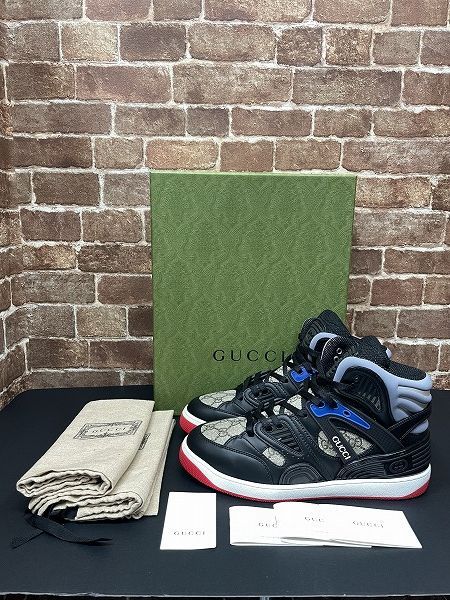 Gucci グッチ GG バスケット ハイカット スニーカー シューズ Gucci Basket High 'Black Demetra Red'  673077 GG ブラック レッド ブルー 黒 赤 青 - メルカリ