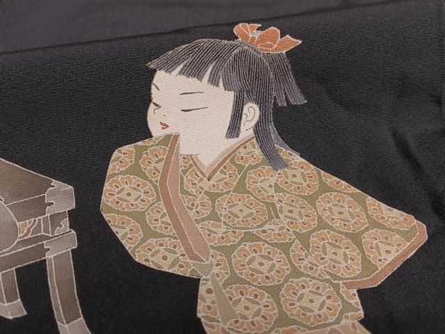 平和屋着物●十日町友禅作家　関口遼一　黒留袖　童子　山車　正絹　逸品　AAAY6629zg 平和屋着物○十日町友禅作家 関口遼一 黒留袖 童子 山車 正絹 逸品