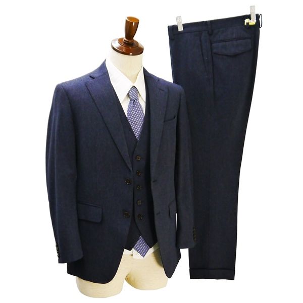 4NL103】THE SUIT COMPANY ACTIVA 3ピース 2つボタン シングルスーツ AB4 M ダークネイビー ノータック 本切羽 春秋冬 126138 【中古】【メンズビジネス】202412