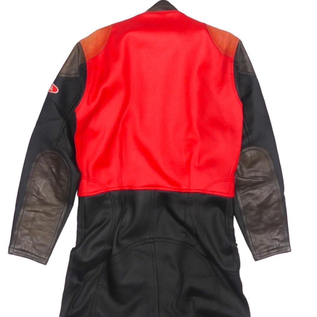 革ツナギ レザーレーシングスーツ 本革 ツナギ L バイクウエア 黒 赤 X6746