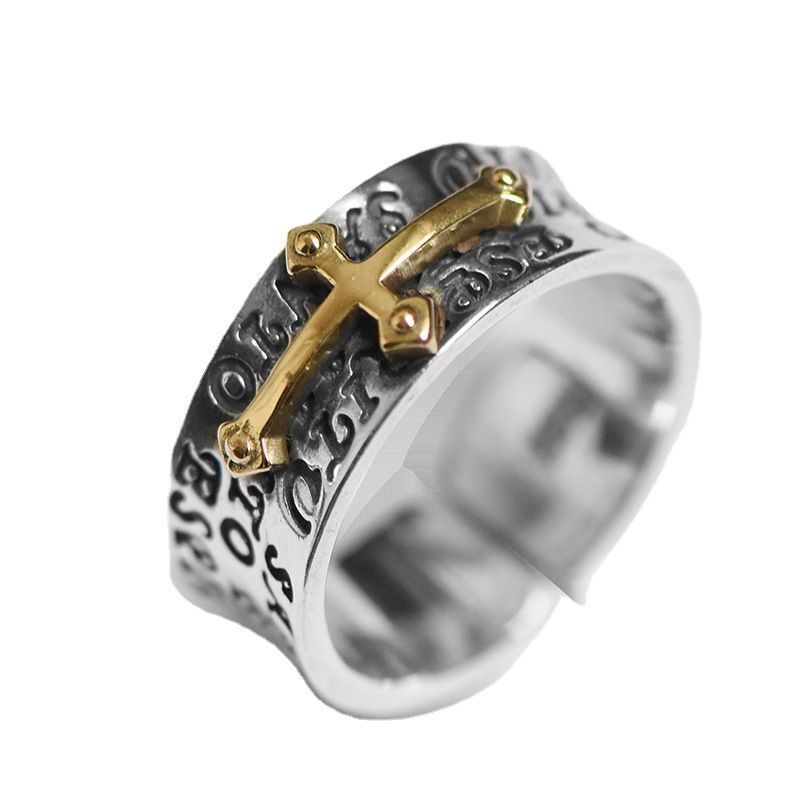 シルバー クロスモチーフリング 開口式サイズ調整可能 ヴィンテージ調