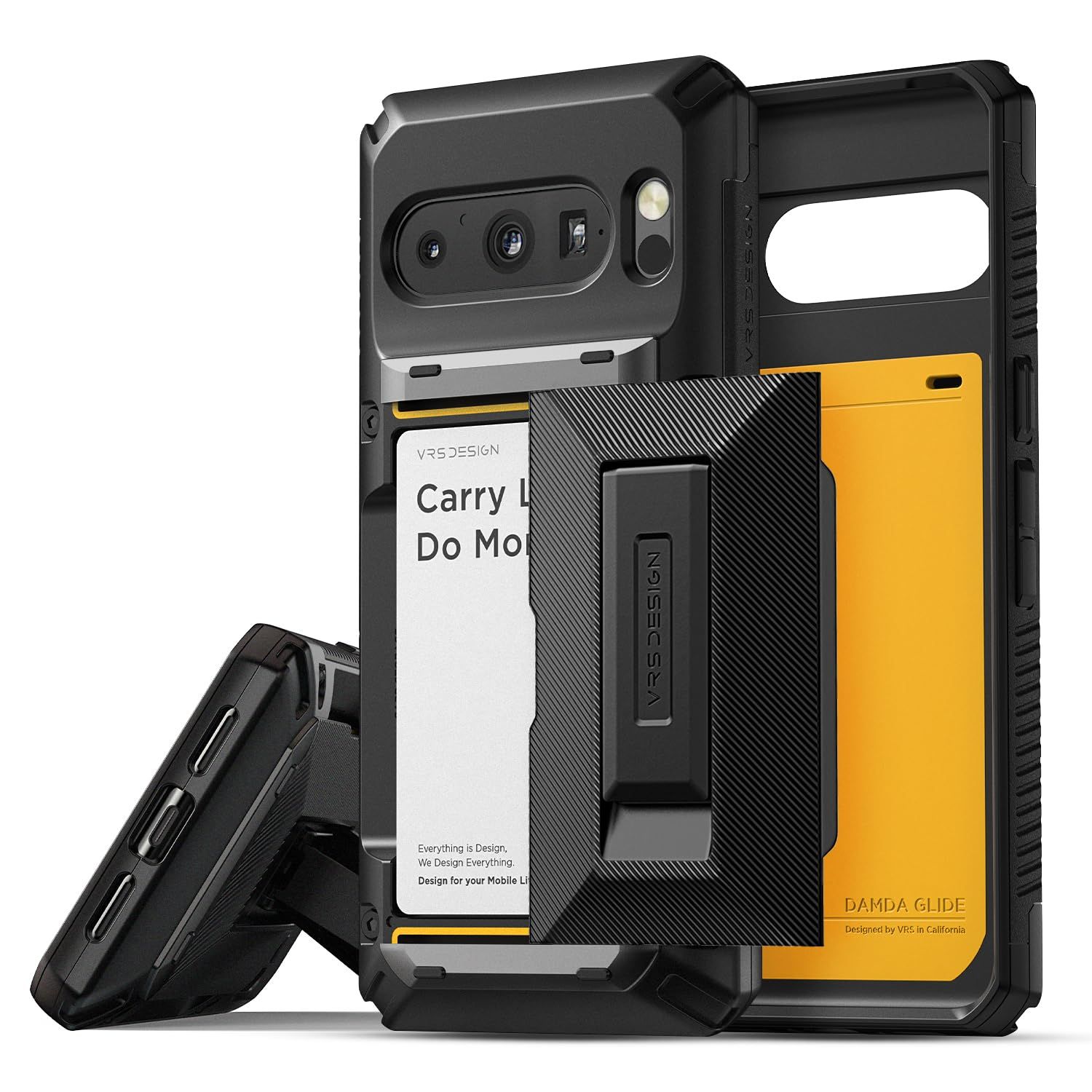 VRS DESIGN Damda Glide ハイブリッドウォレットスマホケース Pixel 8 Pro用 機能的で頑丈なカードホルダー ウォレット キックスタンド 内蔵ケース Pixel 8 Proケース(2023)対応 マットブラック