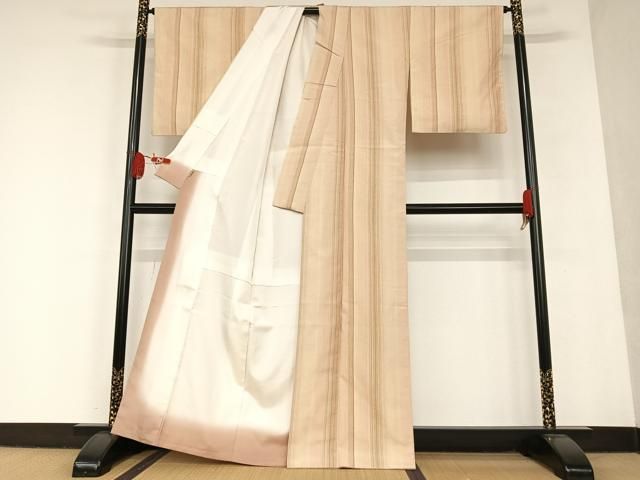 平和屋着物○工芸紬 炉ばた織 縞 小千谷 ますいわ屋扱い 証紙付き 正絹