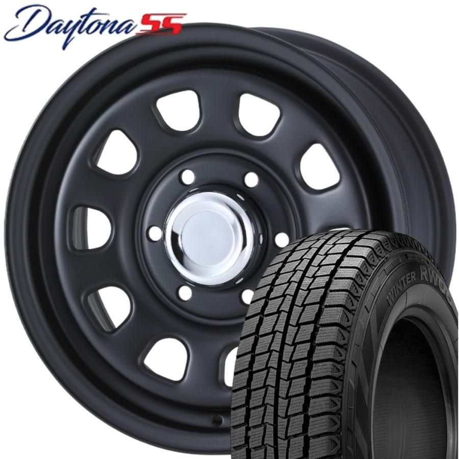 期間 スタッドレス MLJ DAYTONA SS デイトナ SS 15ｘ6.0 ＋45 6H 139.7 フルマットブラック ｘ４本 製 ハンコック RW06 195 80R15