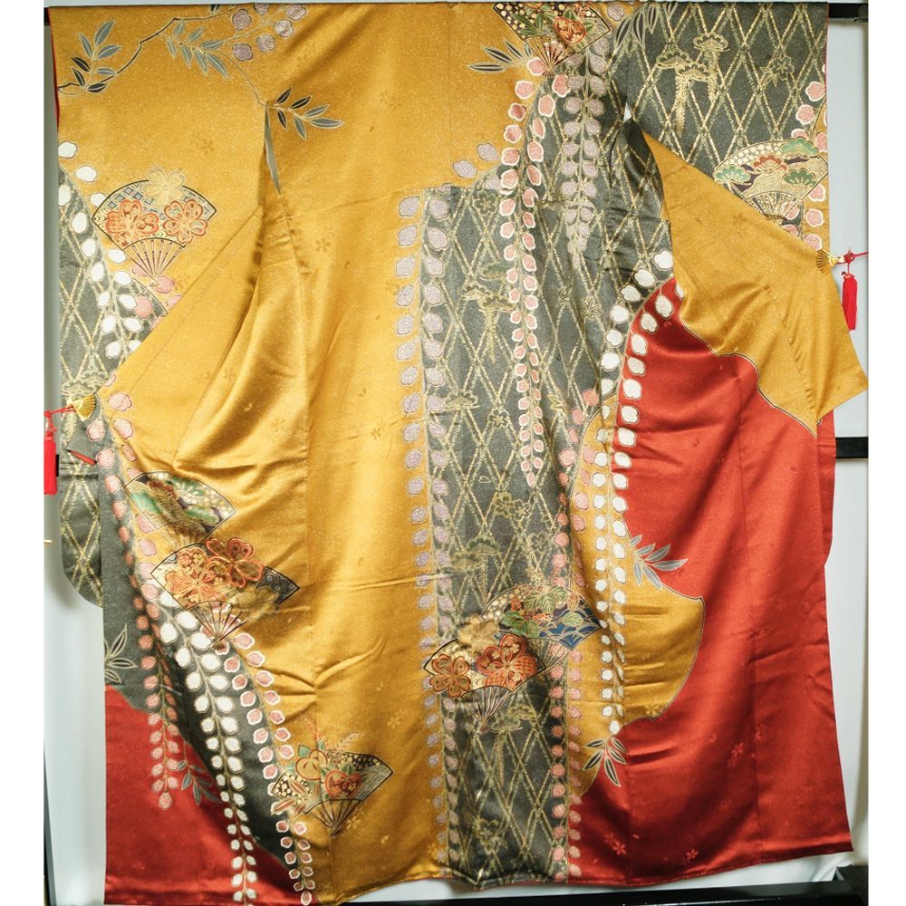 振袖セット 振袖・袋帯・長襦袢 3点 セット 難有品 着付け練習用 扇に