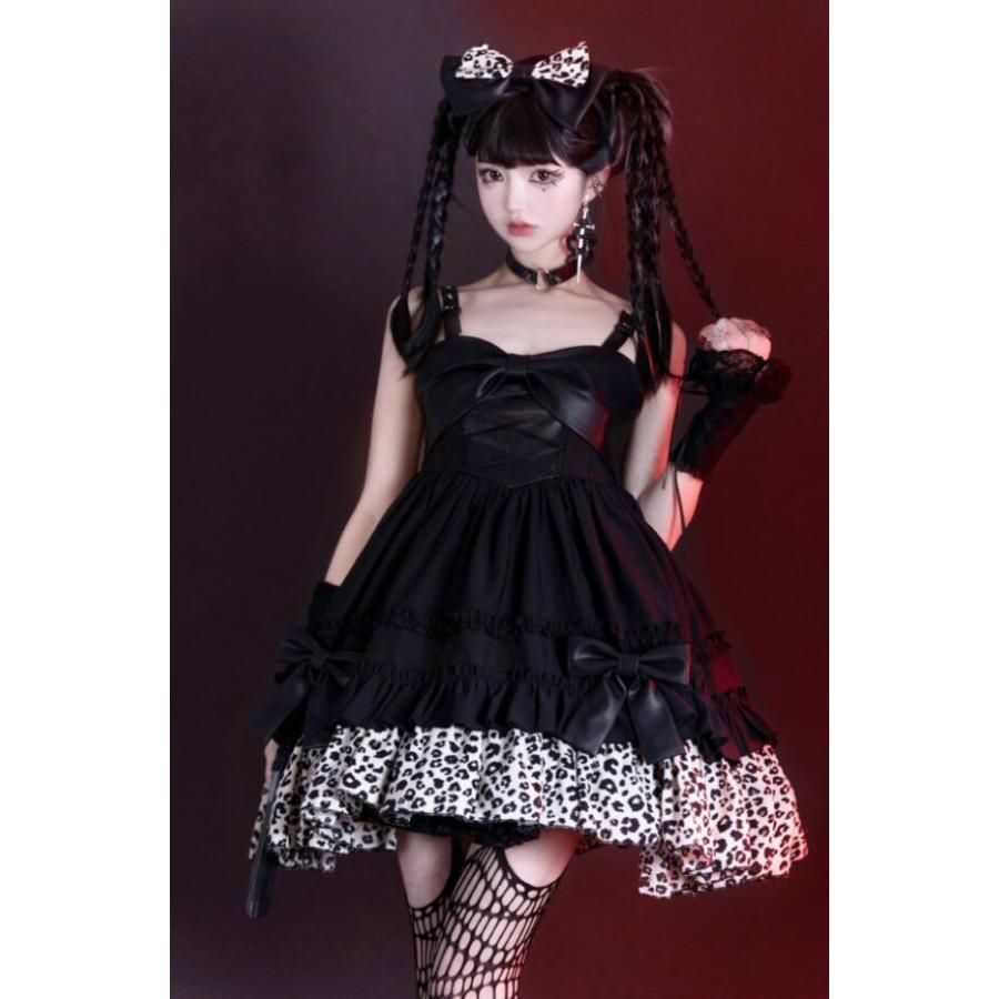 ジャンパースカート ロリータ ワンピース パンク ゴシック ゴスロリ ロリータ ドレス ショート丈 膝丈 暗黒系 ロリータ服 lolita フェイクレザー切替 ワンピース