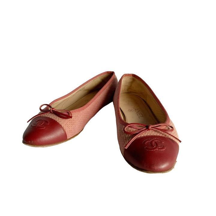 CHANEL シャネル フラット パンプス レザー キャンバス ココマーク