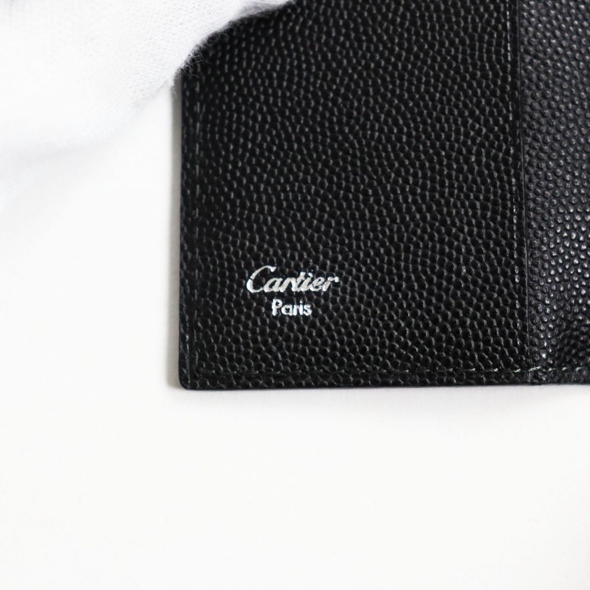 未使用品●Cartier カルティエ サントス L3000775 6連 シルバー×ゴールド金具 ロゴ入り レザーキーケース ブラック フランス製 メンズ