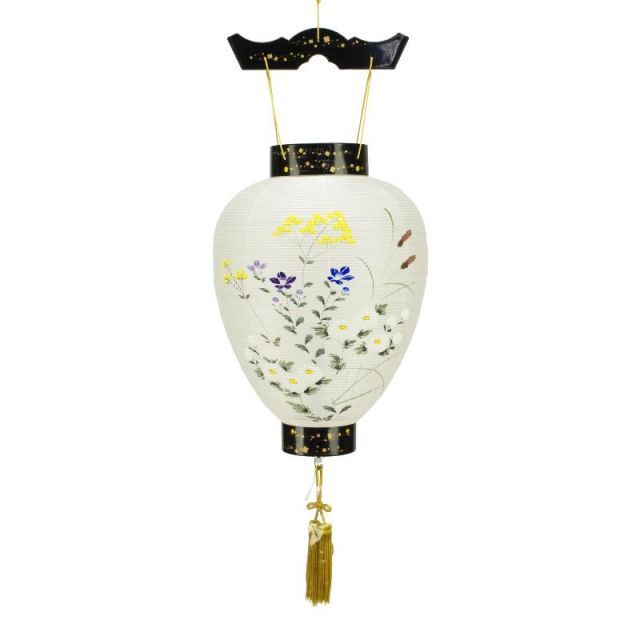 盆提灯 八女提灯 吊り提灯 壺型 蒔絵絹絵入 長さ78cm P18 8103-00231ac LED電池式 初盆 お盆