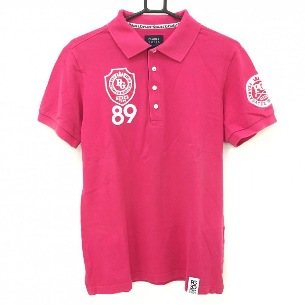 パーリーゲイツ 半袖ポロシャツ ピンク×白 襟裏30周年ロゴ メンズ 5(L