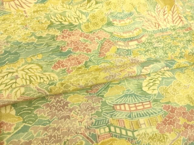 平和屋着物▽上質な小紋　単衣　型染め　風景花文　正絹　逸品　DAAS0705az 平和屋着物▽上質な小紋 単衣 型染め 風景花文 正絹 逸品 DAAS0705az