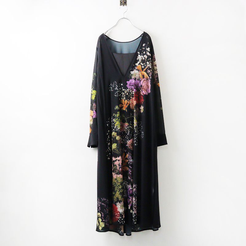 美品 2023AW アメリ AMERI UND 2WAY DARIA V NECK DRESS ダリア Ｖネック ドレス M/ブラック ワンピース ボタニカル 【2400013937597】