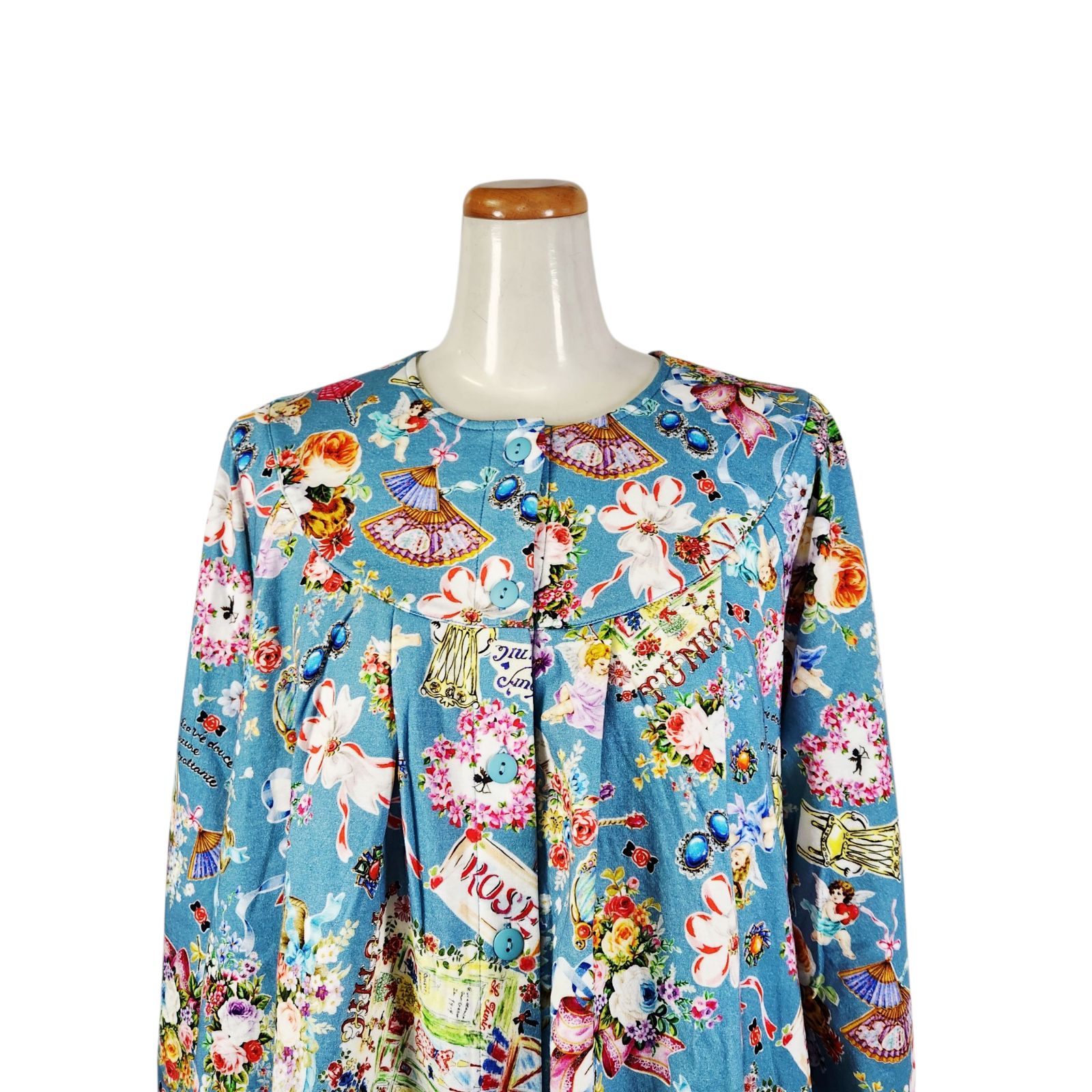 鴨居羊子パジャマ ♥ TUNIC 秋物長袖 ヨーク全開パジャマ 40接結リースエンジェル 26412 ブルー色