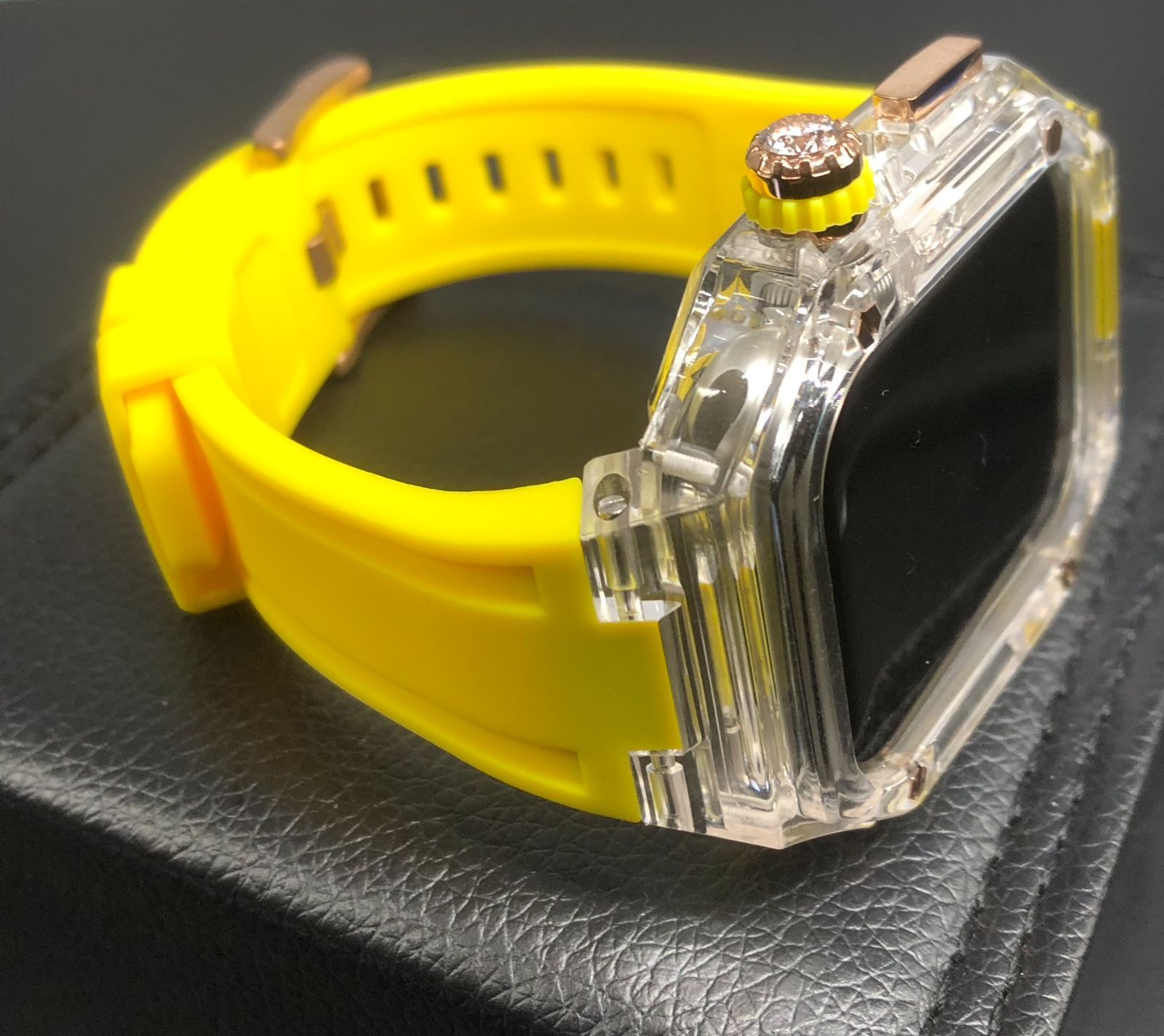 GimelZayin zc ローズゴールド クリア イエロー アップルウォッチ ラバーベルト カバー ケース 40 mm 41 44 45 46 49 スポーツ メンズ レディース 4スクリュー Apple Watch バンド