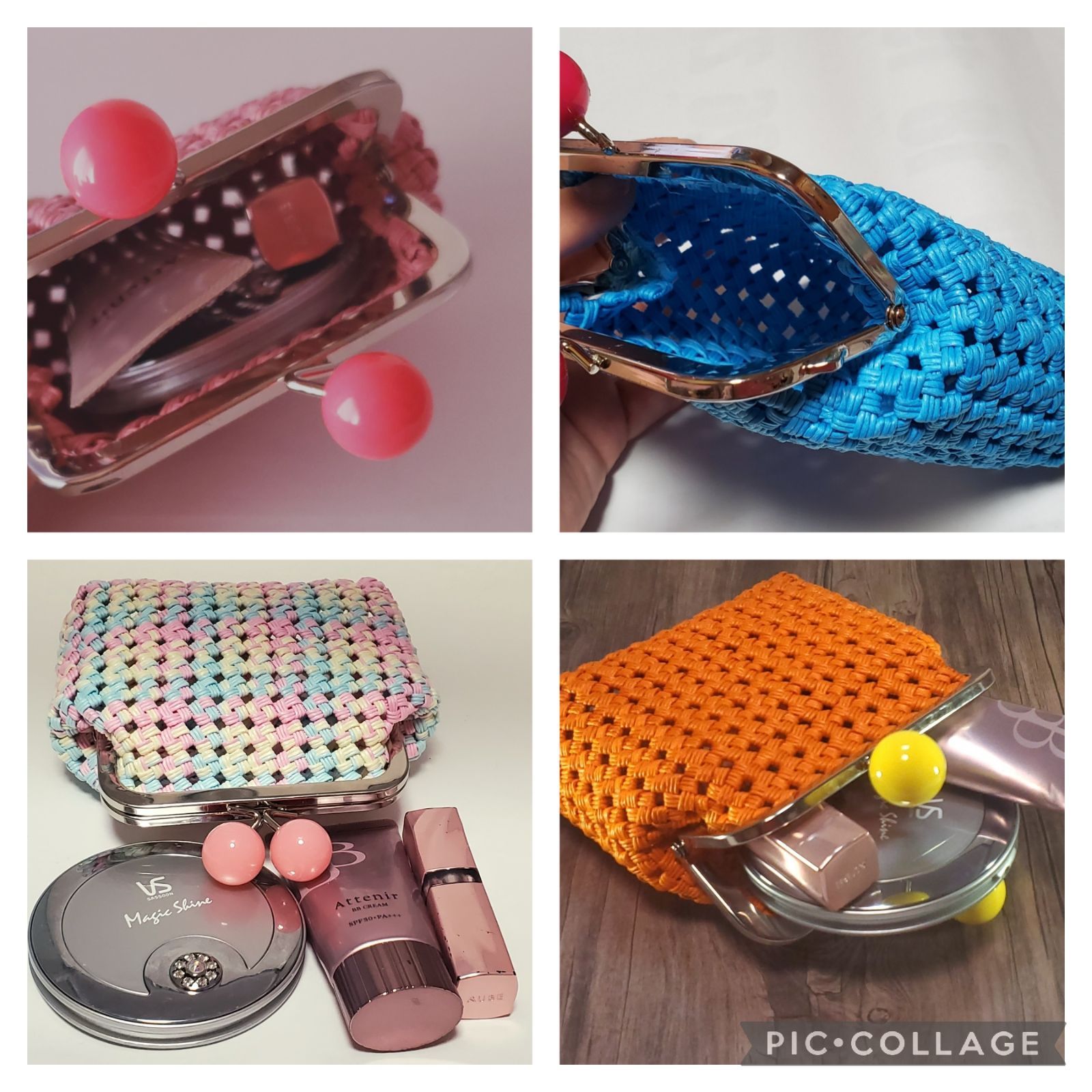 🍬あめ玉口金のがま口ポーチ🍬【無地】クラフトバンド 小物入れ