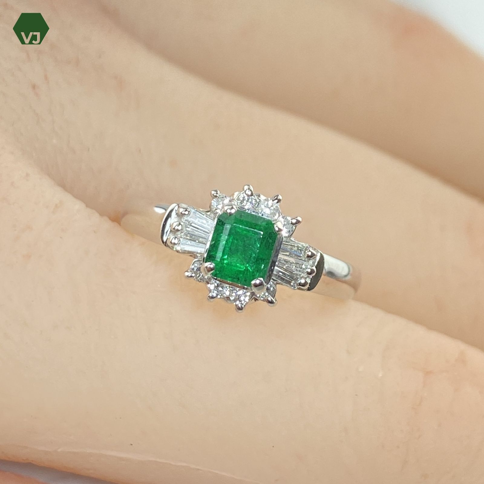 27-24】エメラルド ダイヤモンド リング E0.43ct D0.2ct【中古