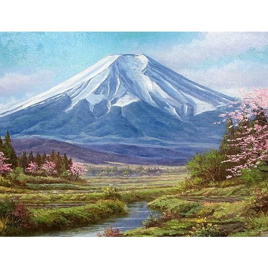 油彩画 洋画 (油絵額縁付きで納品対応可) 「赤富士」 京都美山2 英明