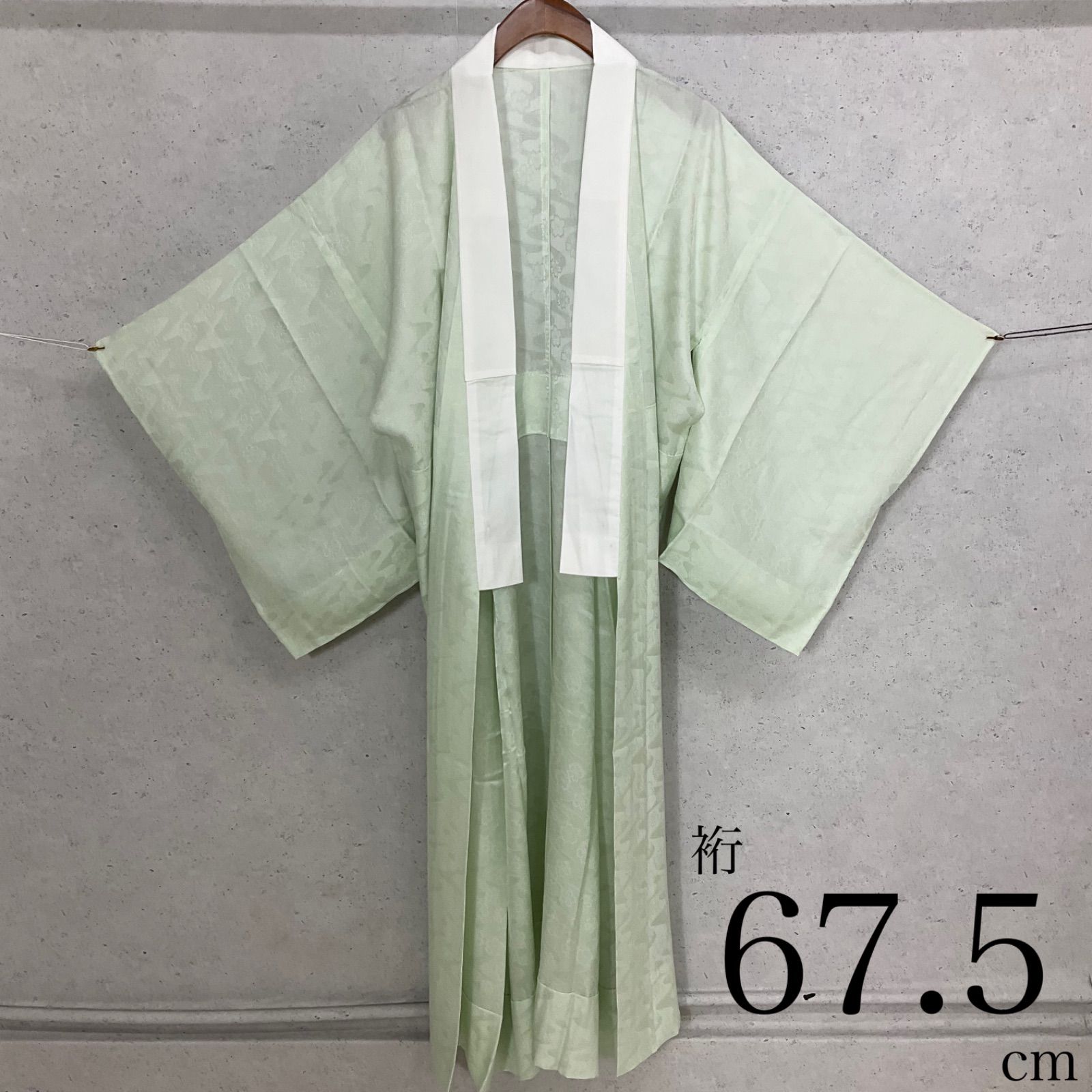 kimono+one◆未使用同然◆夏物単衣◆夏長襦袢◆変わり紗織り◆正絹◆単衣◆仕付け糸付き◆薄グリーン◆裄長◆裄67.5肩丈131◆小紋紬附下訪問着留袖袷単衣夏着物◆K1194