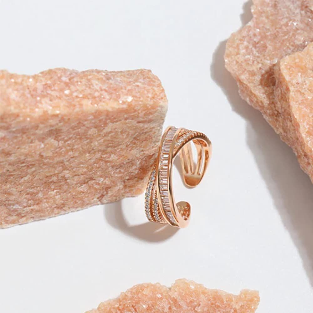  数量 Moeva 美しいボティラインに Adjustable Ring Minimalist Fidget Zirconium クロス型指輪 Open A リング アクセサリー