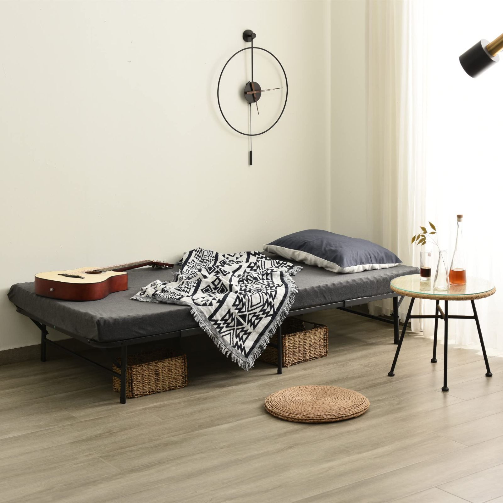 195*96cm折りたたみスチールベッド シングル 耐荷重 200kg 床下収納