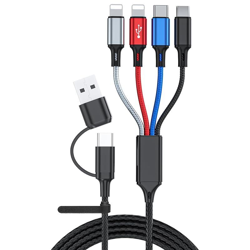 【新着商品】【3本セット】6-in-1 マルチ充電ケーブル 2メートル、複数のデバイスに対応した充電ケーブル、iPhone、USB-C、Micro USBに対応 - マルチエンドusbケーブルは2.4Aの高速充電をサポートし