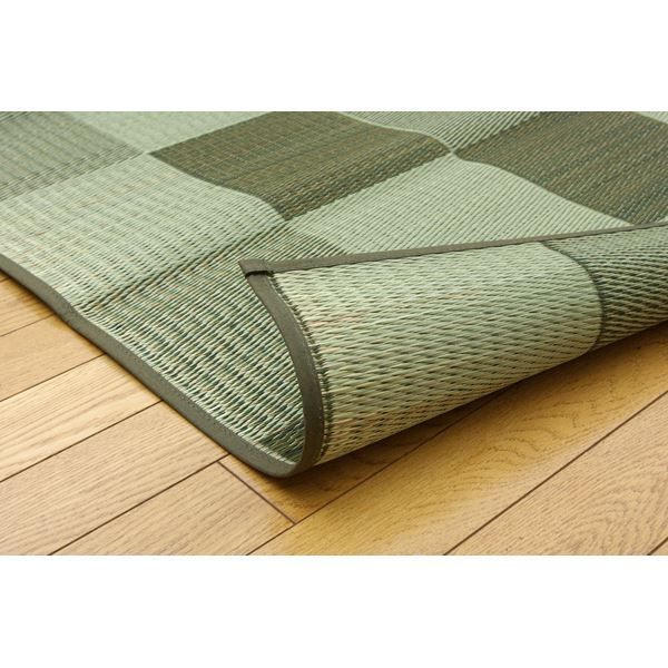い草 花ござ/ラグマット 【ブロック柄 グリーン 江戸間3畳 174×261cm】 日本製 耐久性抜群 抗菌 防臭 調湿 〔リビング〕【代引不可】 い草 ブロック柄 花ござ&frasl;ラグマット 江戸間8畳 ds-い草 〔江戸間3畳