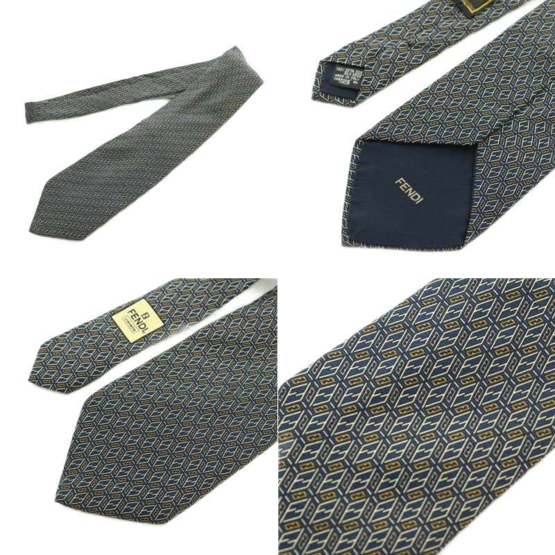 フェンディ FENDI ネクタイ 4本セット シルク 総柄 茶 濃紺 緑