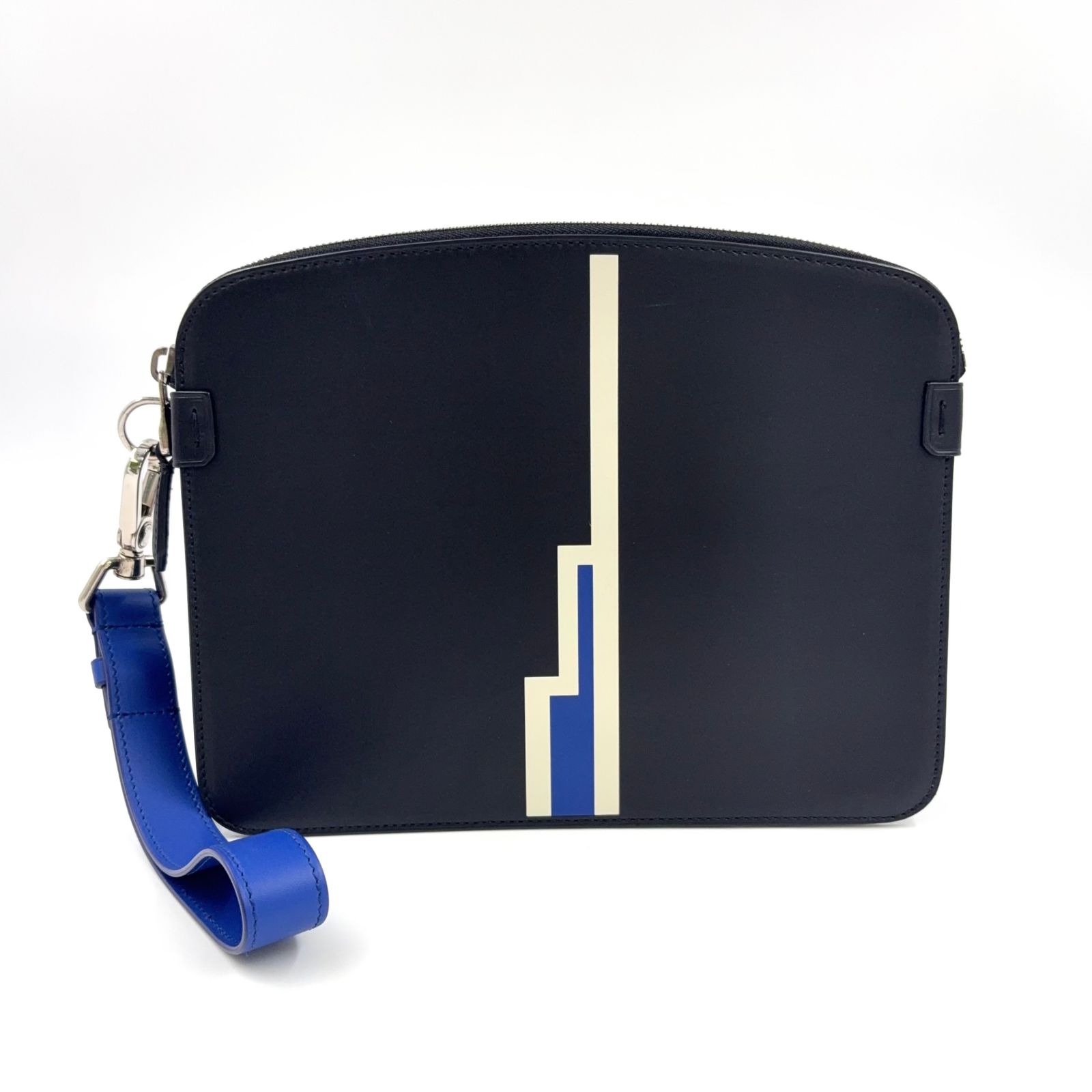 dunhill デコ ジップド ポーチ レザー ブラック クラッチバッグ シルバー