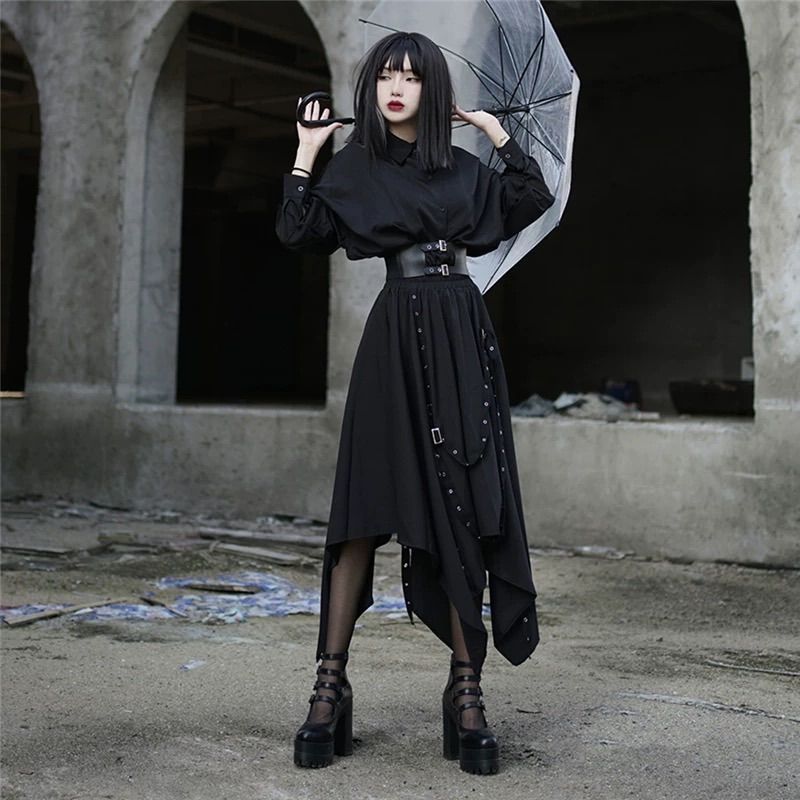 ストリート系 セットアップ サブカル服 ヴィジュアル系 サブカル系 オールインワン 半袖 シャツ プリーツ ミニスカ チェーン 細見え