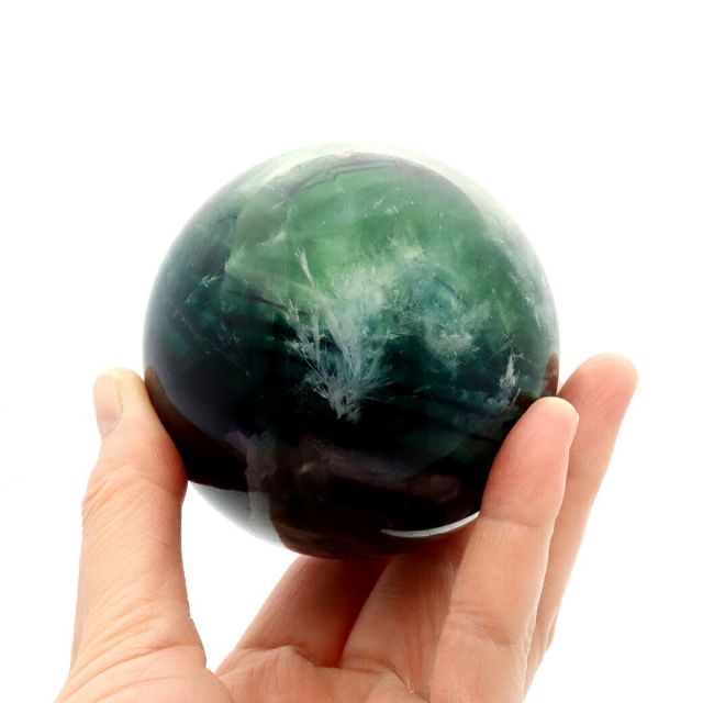 エンジェルフェザー フローライト 丸玉 人気 直径 約71mm 木製台座付き