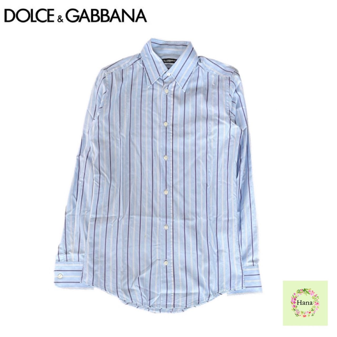 DOLCE&GABBANA ドルチェ&ガッバーナ ドルガバ ワイシャツ Yシャツ ブルー ストライプ SR26 5400 長袖 38 メンズ トップス  コットン 中古