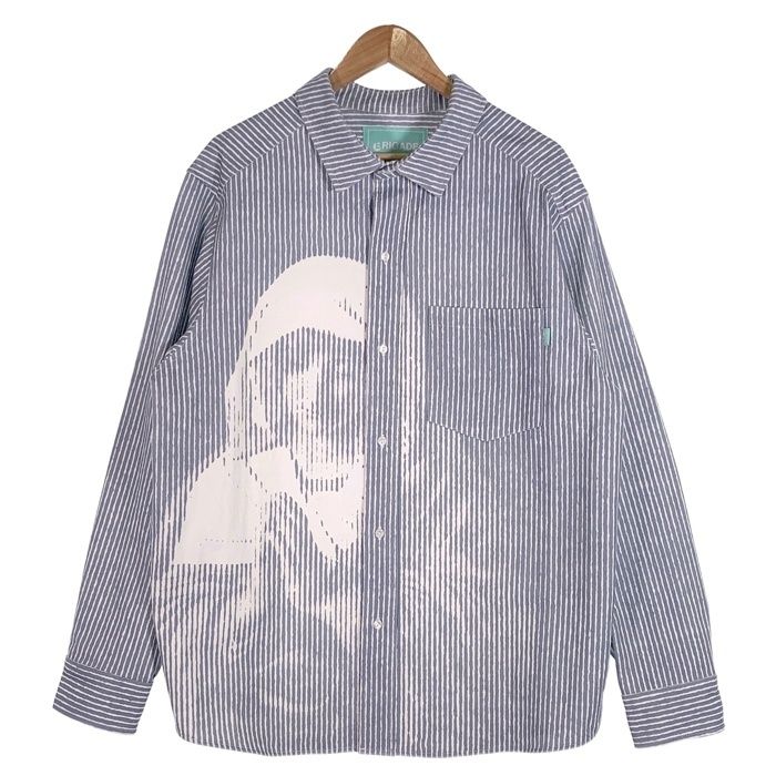 BRIGADE コットン ストライププリント 長袖シャツ ブルー 厚手 Size L