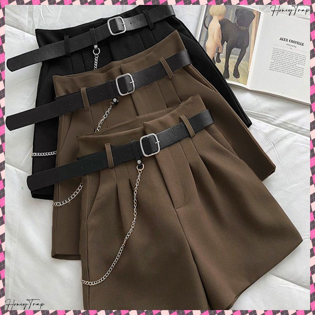 ハイウエスト ショートパンツ レディース タックショートパンツ ベルト 
