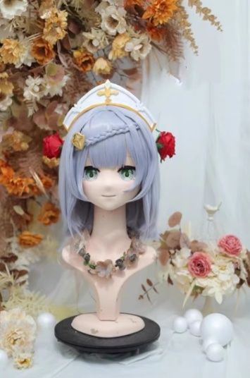 全頭マスク カツラ付き ロック付き NO.268 ドール ヘッドロリータ人形 コスプレ 変身 仮装 着ぐるみ 二次元美少女