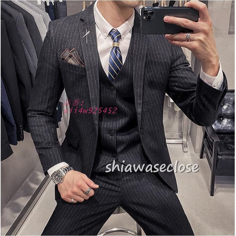 スーツメズおしゃれビジネススーツストライプカジュアルスーツ3ピーススーツフォーマルスーツスーツセットアップ洗える細身紳士服通勤結婚式