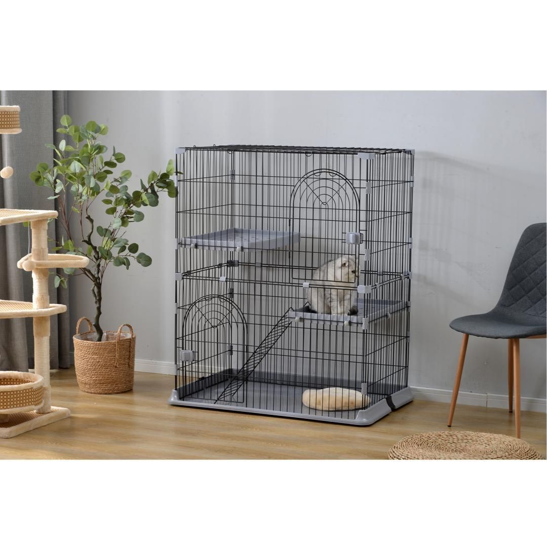 ブラウン金属製キャットケージ 2段構造 ブラウン金属製キャットケージ 2段構造 猫ケージ 2段