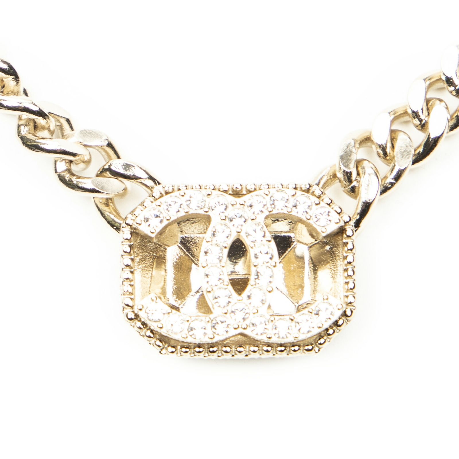 シャネルCCラインストーンチェーンチョーカー銀シルバーメッキA