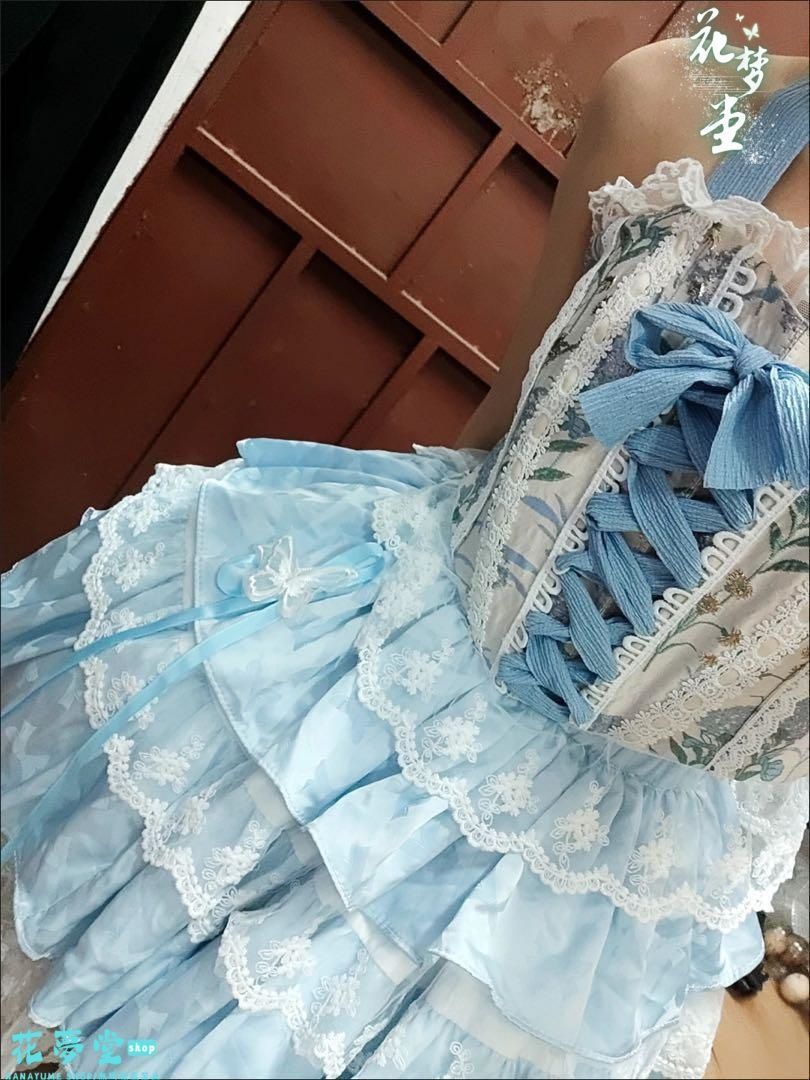この夏最後のチャンス！ 25年 ゴスロリ ロリータドレス 水色 クリーム色ロリータセット 仮装 フリル かわいい 撮影会 舞台 イベント 原野空間-50