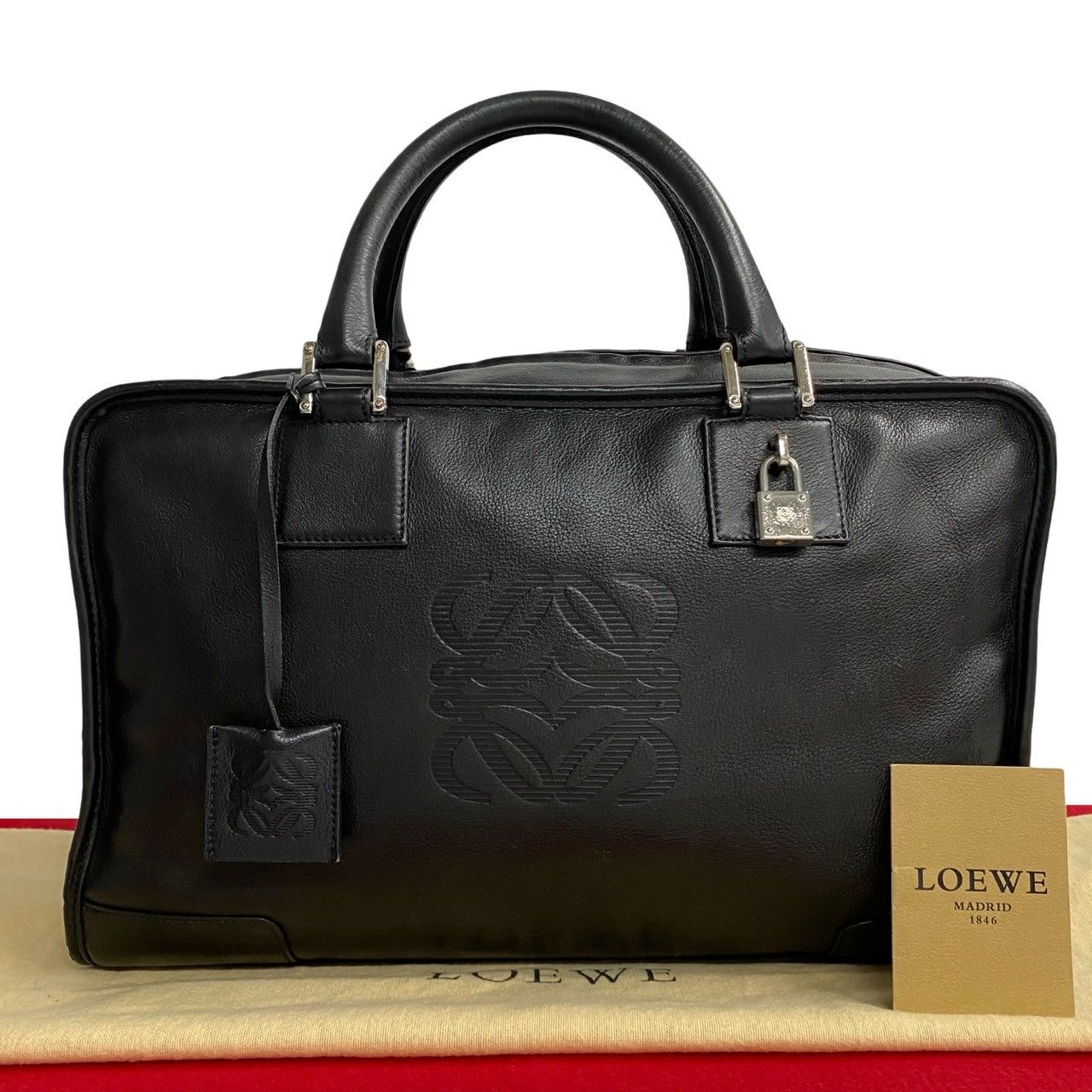 ロエベ LOEWE ミニボストンバッグ ブラック アナグラムロゴ レザー 黒