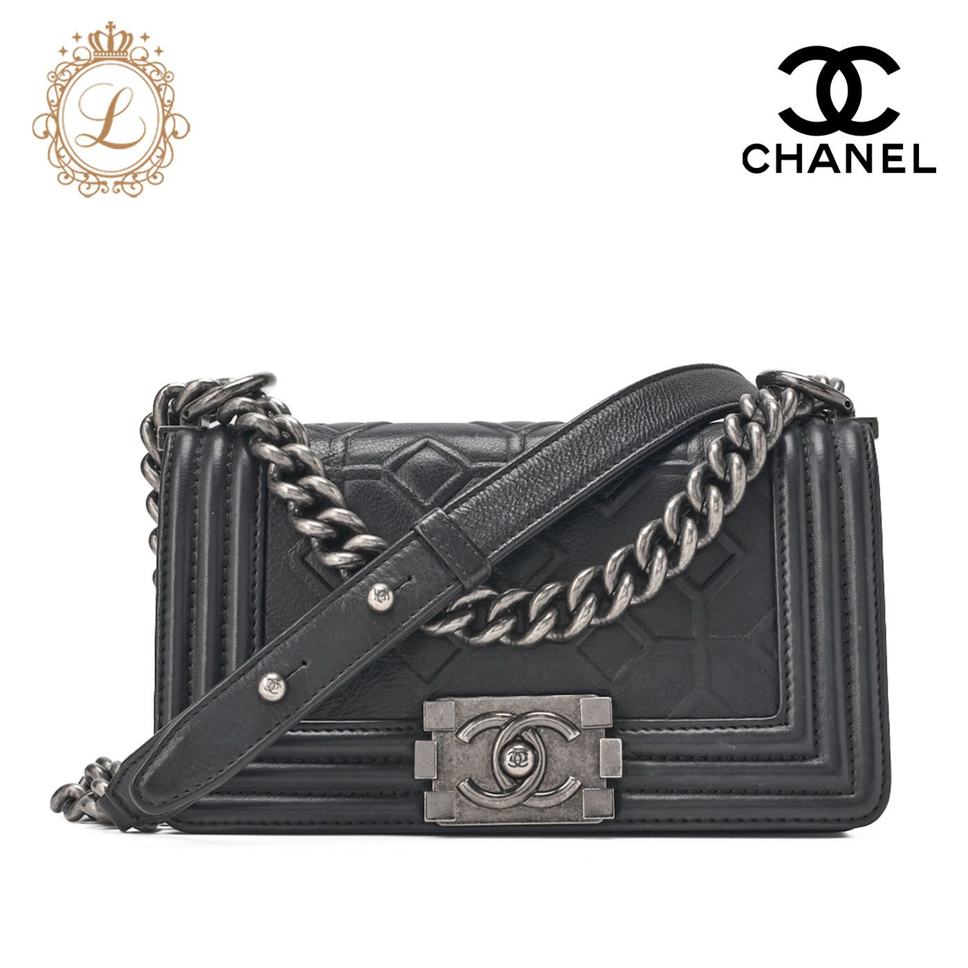 CHANEL シャネル ボーイシャネル ダイヤステッチ チェーンショルダー カーフスキン 黒 ミニサイズ シルバ金具 ハイブランド 送料無料