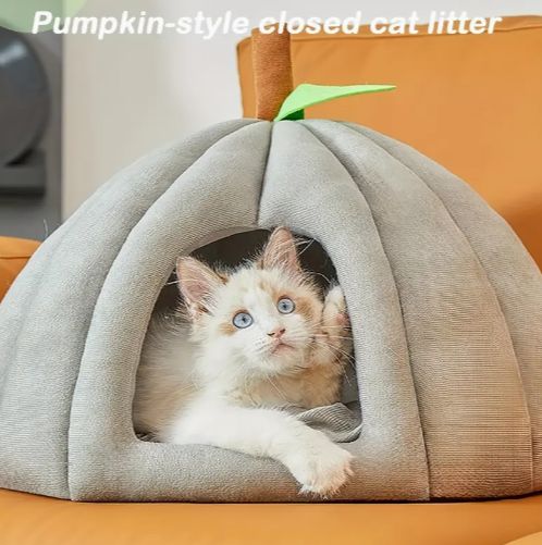 - コージーなカボチャ形猫ベッド
