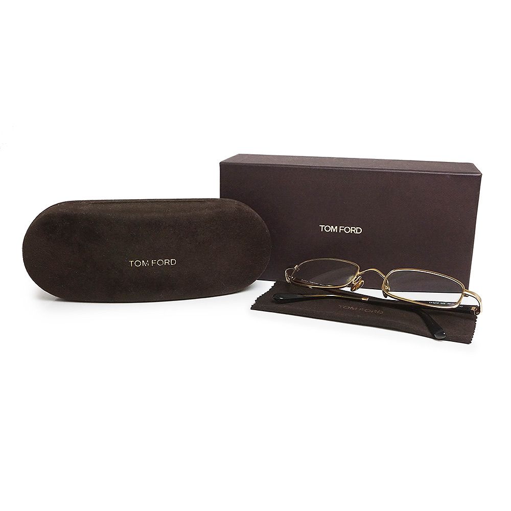 トムフォード スクエア メガネ 眼鏡 度入り メタル ブラウン ゴールド 茶 TF5219 箱付 TOM FORD（中古） トムフォード スクエア メガネ 眼鏡 度入り メタル ブラウン ゴールド
