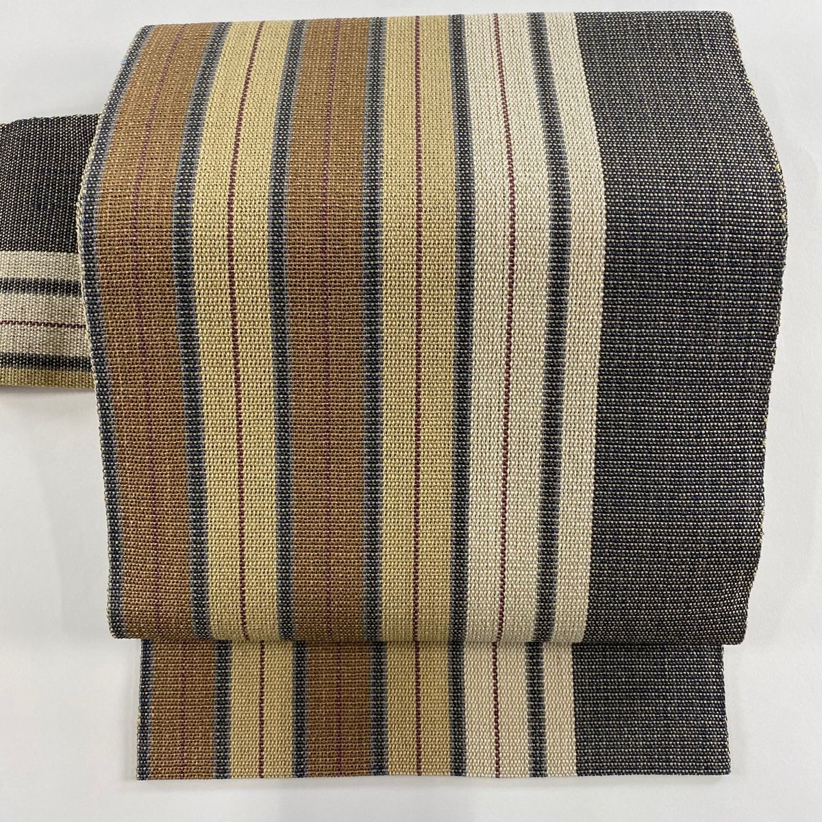 名古屋帯 秀品 夏帯 八寸名古屋帯 縞 薄茶色 正絹