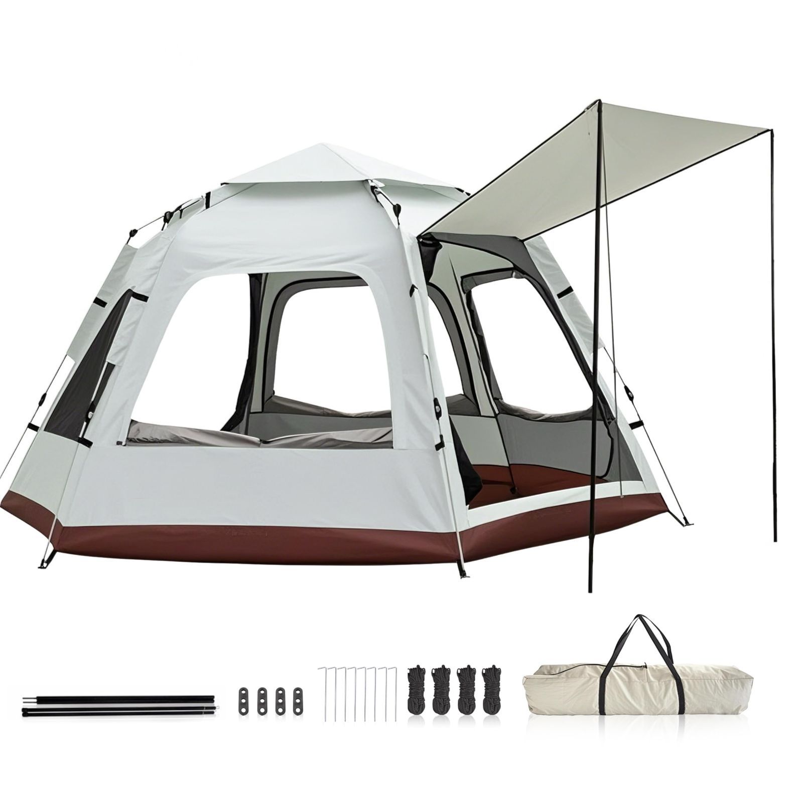 収納袋付き 持ち運び便利 組立て簡単 折りたたみポール付き 折りたたみ 前室ポール付き 5-8人用 2ドア4窓 通気 設営簡単 新六角形テント 自立式 UPF50 キャンプテント 紫外線対策 高耐水 防風防水 ワンタッチテント 撥水加工 キャンプ用