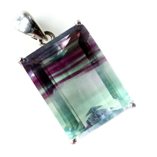 フローライト ネックレス 宝石質 スクエアカット Silver925 天然石 1点物 ペンダント 蛍石 マルチカラー グラデーション
