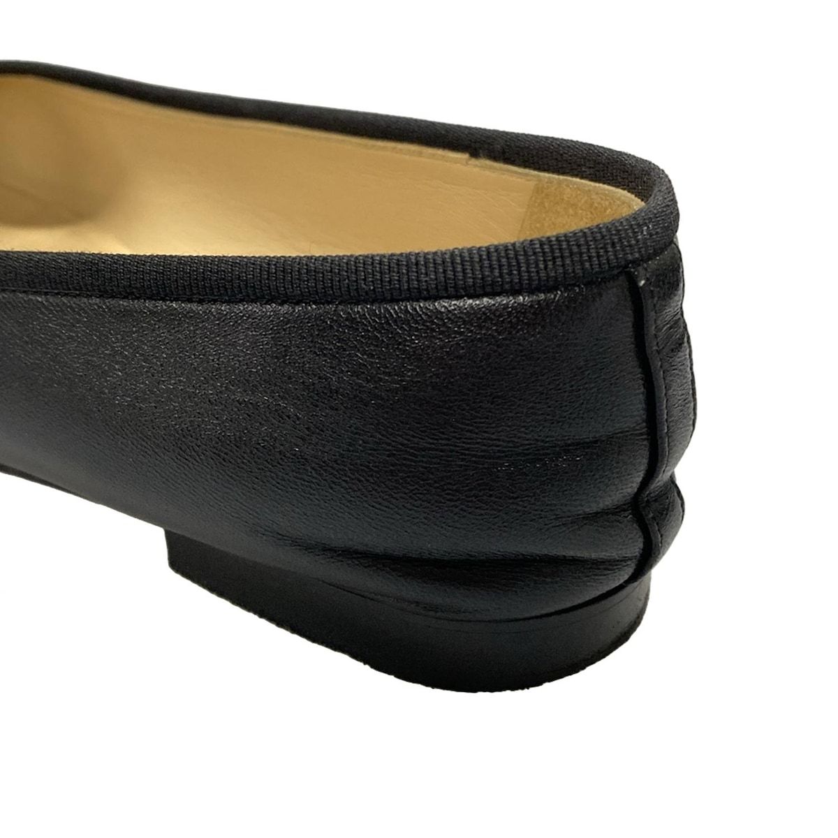  CHANEL シャネル フラットシューズ 36 1 2 C レディース - G 02819 黒 リボン ココマーク レザー ラムスキン フラットシューズ バレエシューズ パンプス